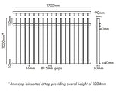 Aluminium Blade Fence Panel- - 1700Wx1000H Black, Batten Fence Panel